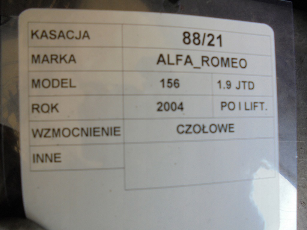 Intarire fata lift Alfa Romeo 156 Product image